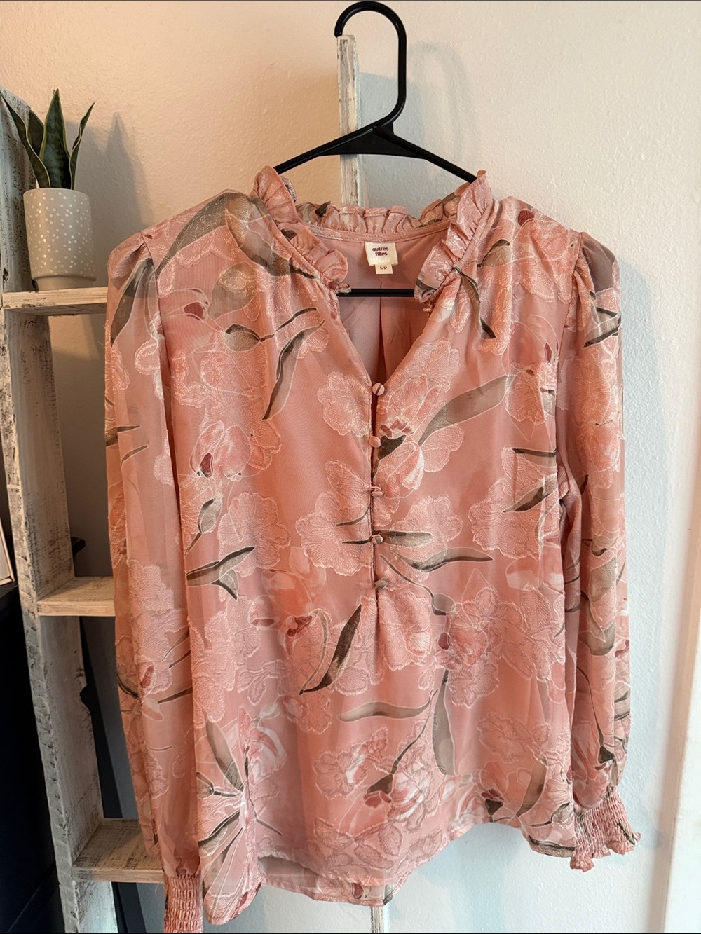 Ruffled Pink Floral Button-Front Blouse
